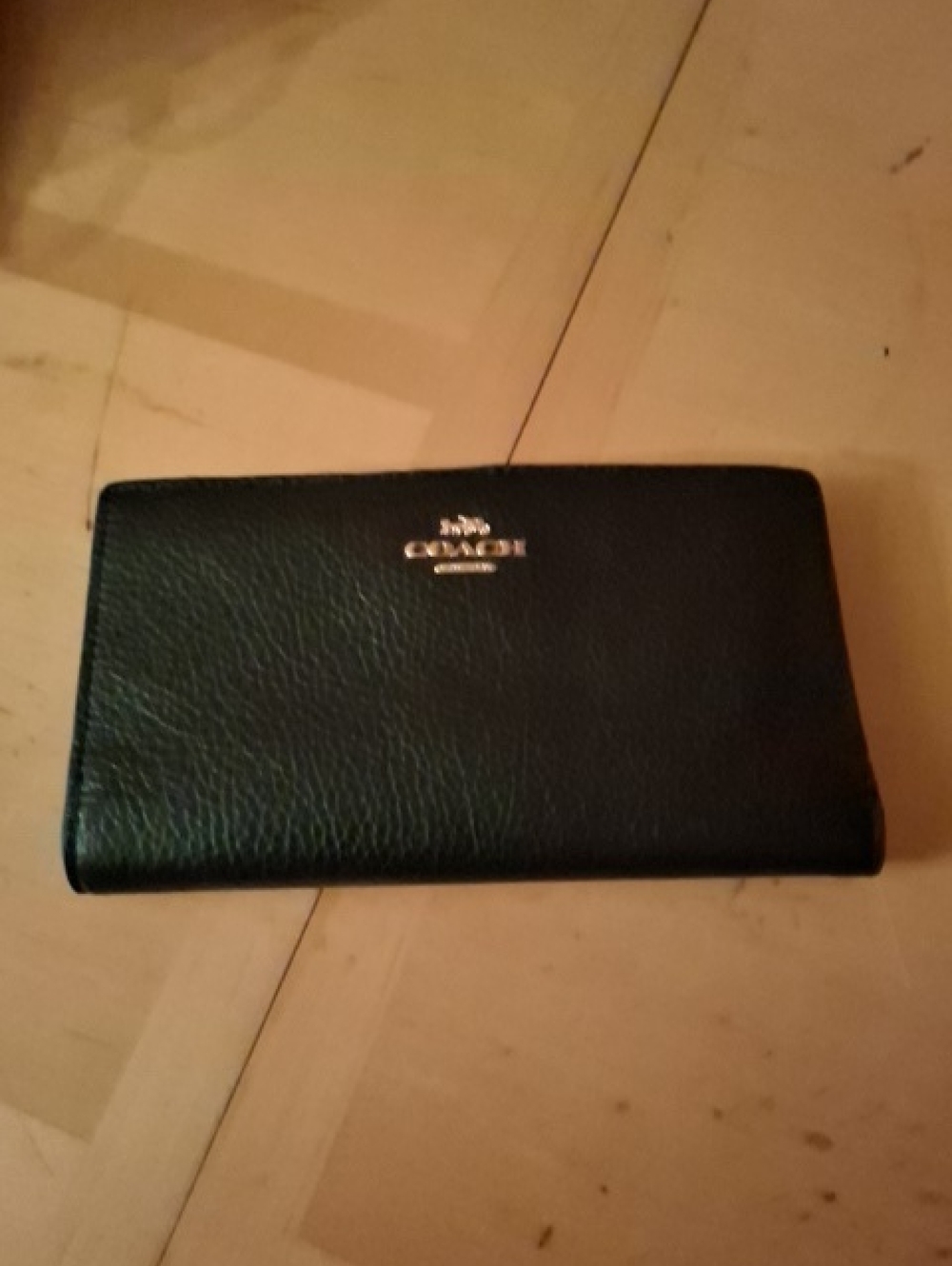 Coach Black Pebbled Leather Zip-Around Wallet with Silver Logo